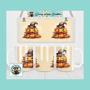 Ceramic Coffee Mug Jack O Lantern Pumpkin Witch Hat Spooky Halloween 15oz